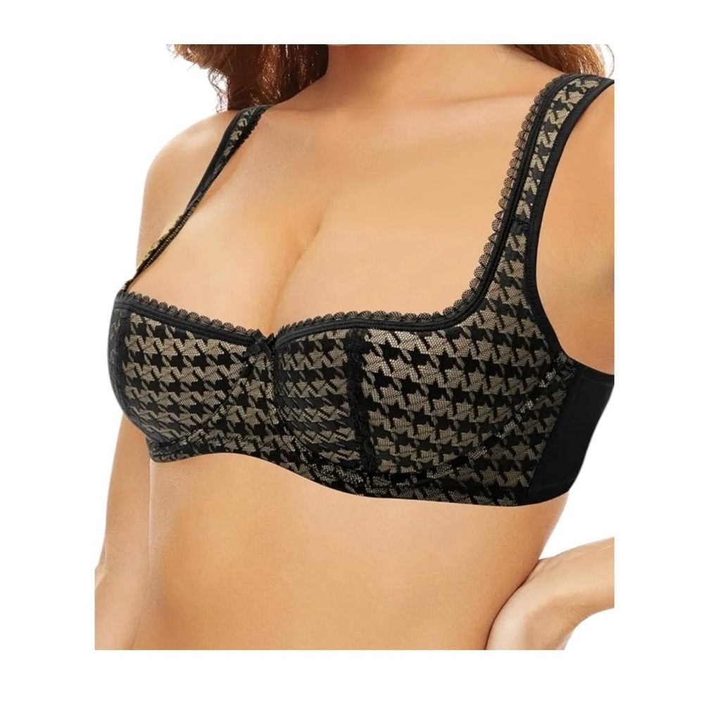 4/$40 WingsLove Balconette Push Up Demi Shelf Black Shelf‎ Underwire Bra